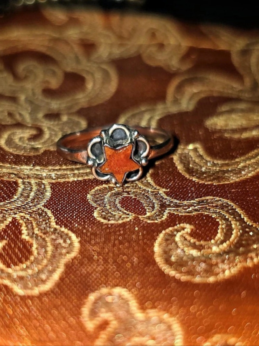 NWOT - Vintage Southwestern 925 Star Ring Orange Spiny Oyster Shell / Coral